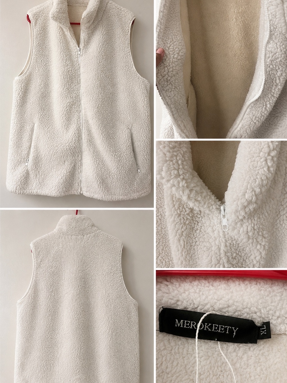 MEROKEETY Cream Sherpa Fleece Vest for Kids - Cozy Zip Front